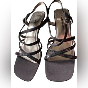 UNLISTED Black Strappy Square-Toe Slingback Heels